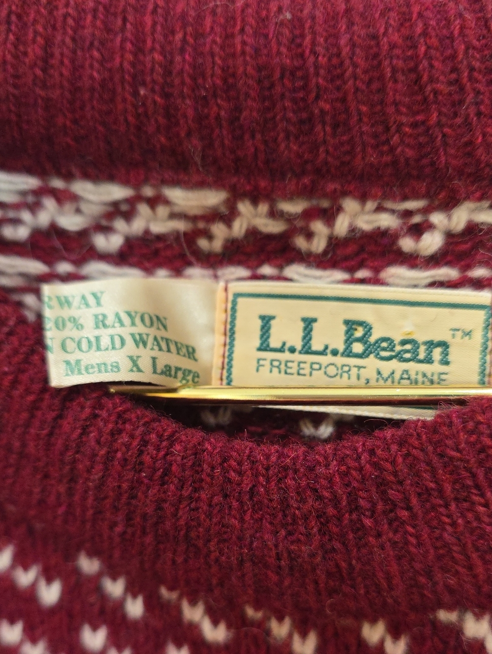 Vintage LL Bean Maroon White Wool Knit Unisex Crewneck Sweater XL Grandpa Vtg - Picture 3 of 5